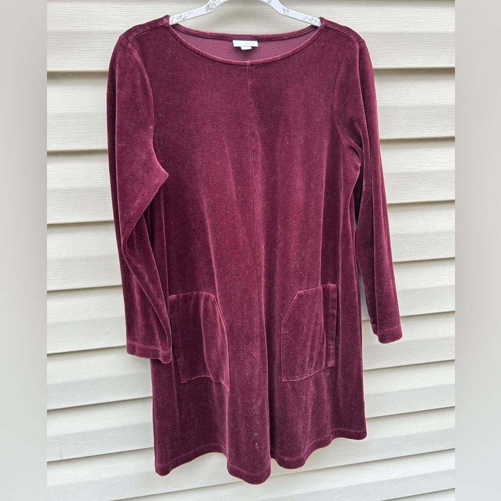 Gorgeous Pure Jill huckleberry velour pocket dress size M Lagenlook boho hippie